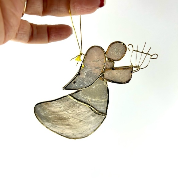 Vintage Capiz Shell Harp Angel Christmas Ornament - Picture 3 of 6